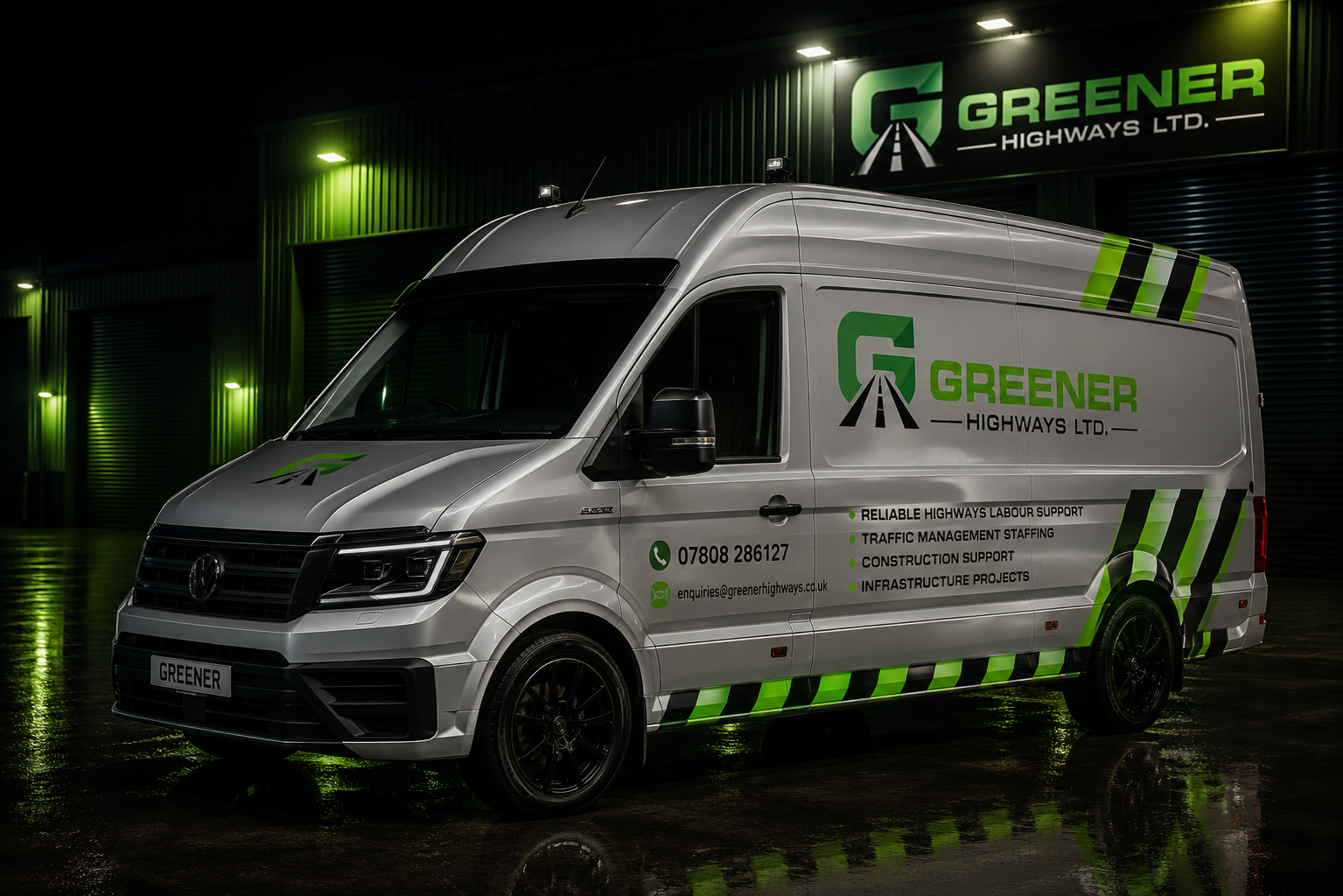Greener Highways Ltd branded van at HQ